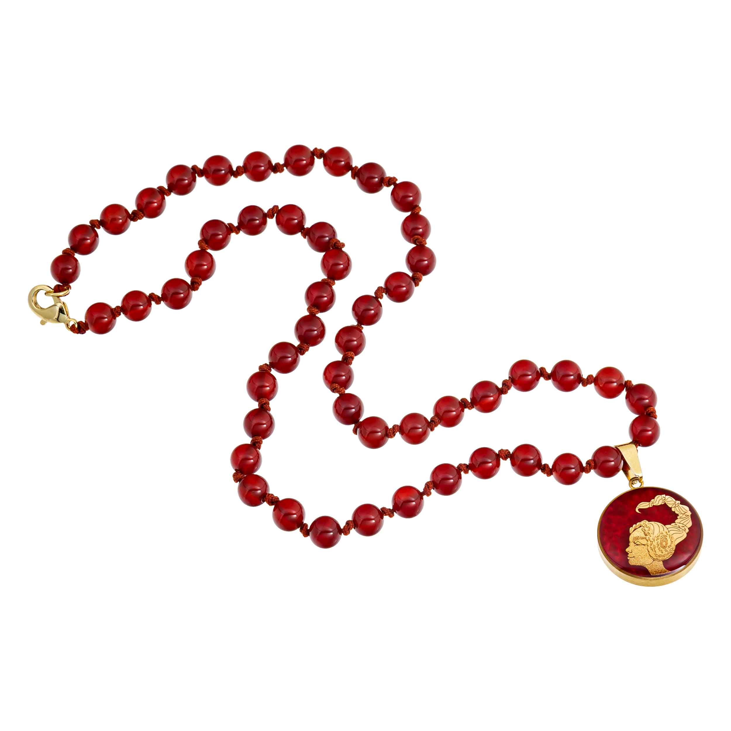 Akhraee agate necklace and 24 carat gold leaf with the symbol design of the month of Aban