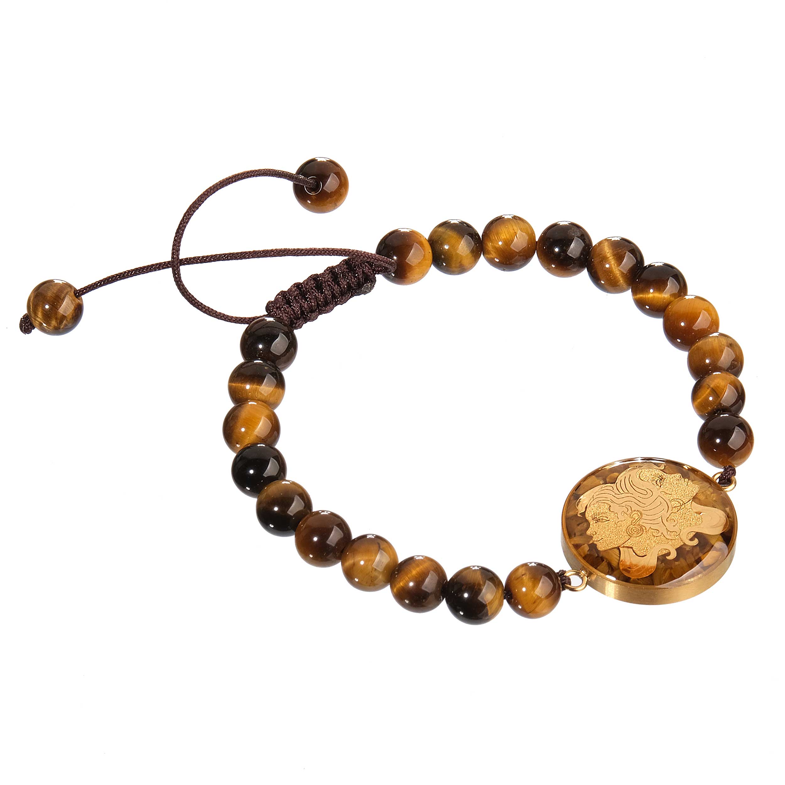 Tiger stone bracelet and 24 carat gold leaf with the symbol of June