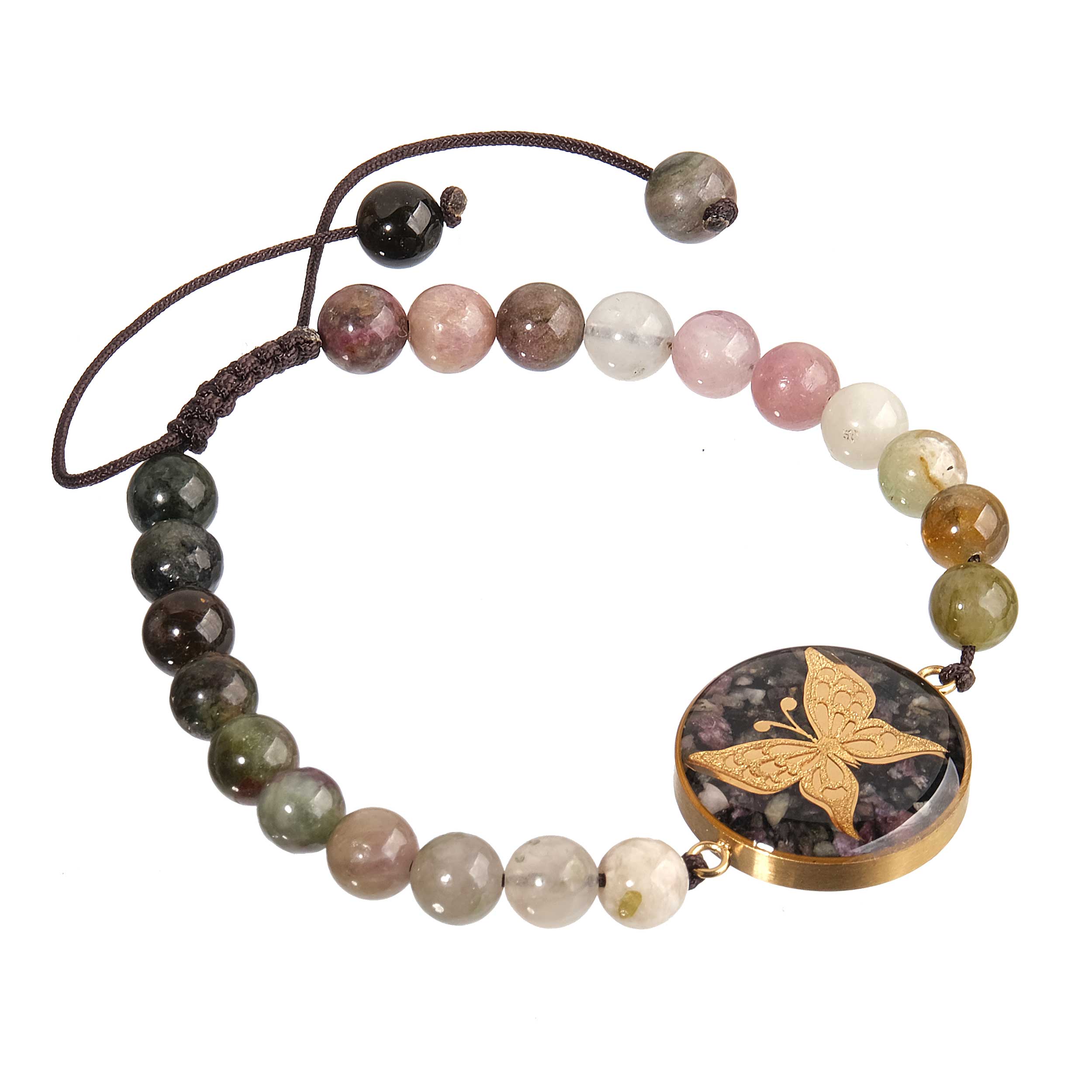 24 carat gold leaf tourmaline bracelet with butterfly design