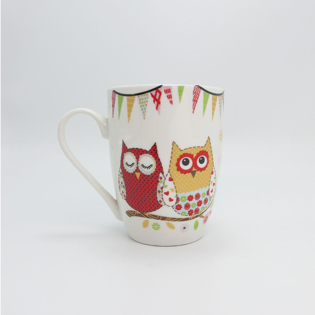 wholesale White and red ceramic owl design, gold and red