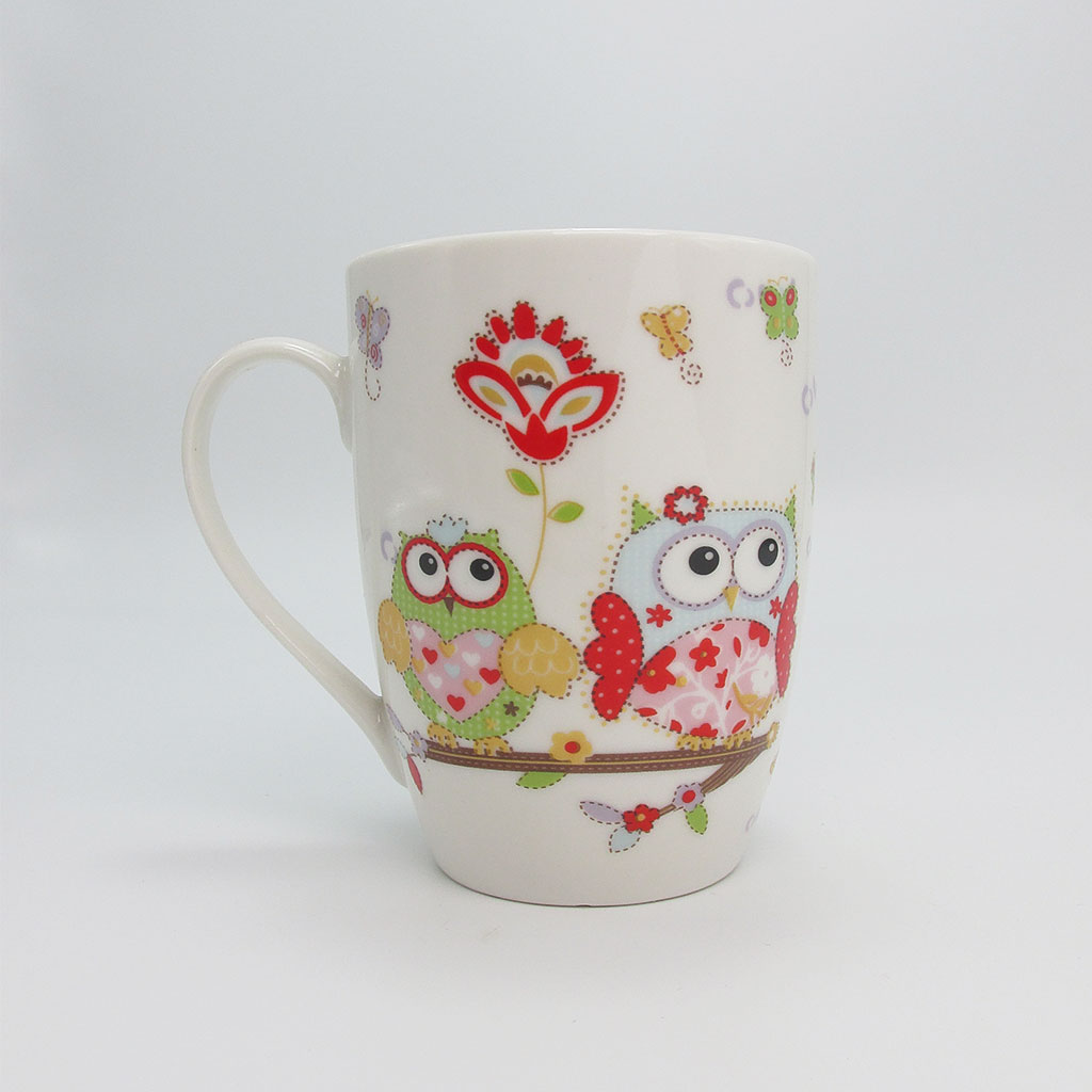 wholesale White ceramic mug owl and baby design