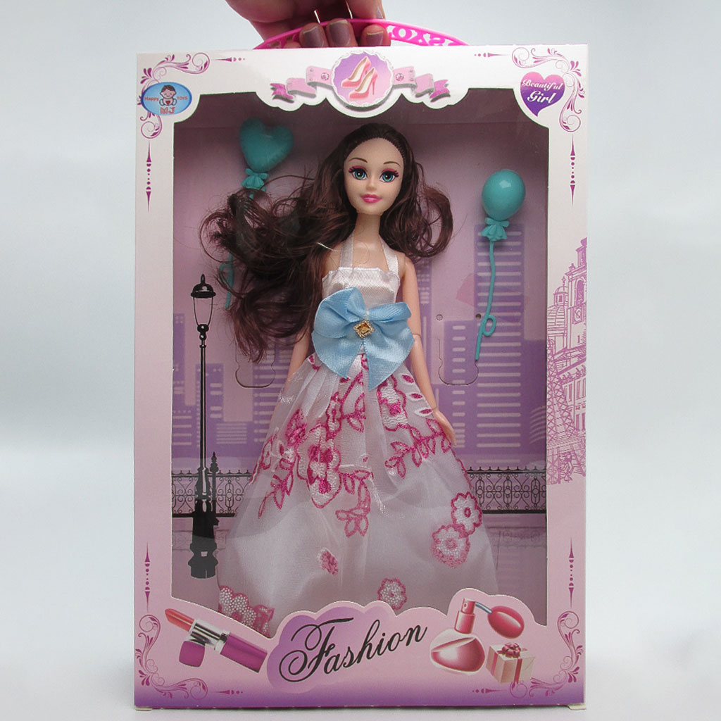 Barbie doll with white floral ball gown