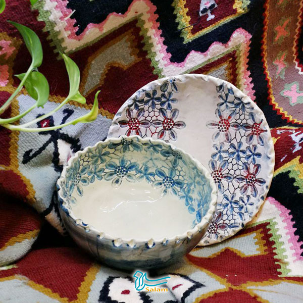 wholesale Set of ceramic bowls and plates with satin flower design