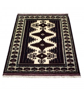 One meter old hand-woven carpet of Turkmen design, model 8