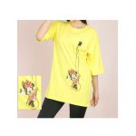 تیشرت نخی زنانه تک رنگ لانگ قواره بزرگ طرح مینی موس - Image 2