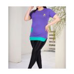 تیشرت لاکرا تک جیب آستین کوتاه دمپا یقه کشبافت طرح شاخه گل - Image 2