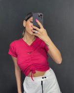 کراپ اشکی جلوگتر Free size در دو رنگ سرخابی و مشکی - Image 2