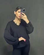 شومیز ابروبادی زنجیری Free size در سه رنگ سرخابی، مشکی و سبز - Image 3