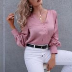پیراهن رسمی زنانه ساتن صورتی یقه هفت آستین مچی - Image 3