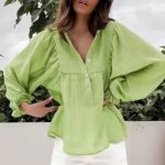 پیرهن زنانه کتان یقه V مناسب سایز S تا L دارای رنگبندی - Image 2