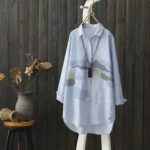 پیراهن زنانه گلدوزی کتان فری سایز مناسب سایز M تا 4XL تک رنگ - Image 2