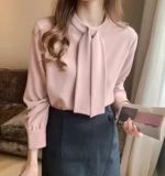 پیراهن زنانه آستین بلند یقه ایستاده ابریشمی مناسب سایز  S تا L تک رنگ - Image 2