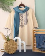 تونیک مانتویی لینن آیتک از جنس نخ فری سایز رنگ بندی موجود در تصویر - Image 3
