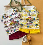 ست تیشرت و شلوارک طرح  خرس کلاهدار دارای رنگ بندی - Image 3