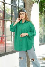 شومیز تک جیب دکمه چوبی پارچه کراش دارای رنگبندی - Image 3