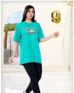 تیشرت لانگ قواره دار طرح نگین و مروارید دوختنی دارای رنگ بندی فری سایز - Image 2