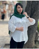 شومیز کروشه  راه راه لنین دارای رنگبندی - Image 2