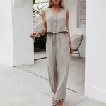 لباس زنانه دو تکه بدون آستین یقه Oسایز XS S M L رنگ بندی موجود در تصاویر - Image 2