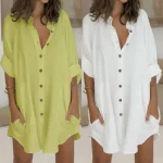 لباس زنانه پیراهن گشاد آستین کوتاه KaiChen نخی و کتانی سایز M L XL - Image 3