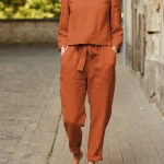 لباس مجلسی زنانه کژوال و کتانی گرم پاییزی HJ  دارای رنگ بندی و سایزبندی شده پنبه ای - Image 3