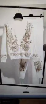 ست مهمانی کت وشلوار مهره ای منحصر به فرد پولک طرح جدید پاییز و زمستان رنگ بندی موجود در تصاویر سایز بزرگ - Image 3