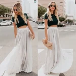 دامن چین دار کمر بلند رنگ بندی موجود در تصویر سایز S M L - Image 3