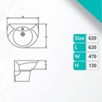 روشویی نیم پایه پارس سرام مدل سندی سایز 62 درجه 1 ، 2 ، 3 ابعاد 13*47*62 وزن 24.5 کیلوگرم