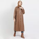 کت چرم بلند کت بلند اسلیمی زنانه زمستانی - Image 2