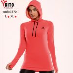 بلوز ورزشی زنانه فینگردار کلاه دار طرح adidas - Image 2