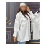 شومیز 6 پیله سفید از جنس پارچه داکرون مناسب سایز تا 48