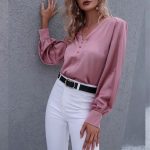 پیراهن رسمی زنانه ساتن صورتی یقه هفت آستین مچی