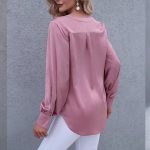پیراهن رسمی زنانه ساتن صورتی یقه هفت آستین مچی - Image 2