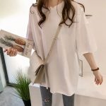 تیشرت زنانه اورسایز بلند ساده رنگی - Image 2