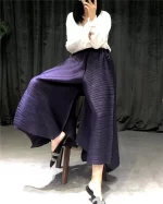 شلوار زنانه راسته چین دار Miyake کمر گشاد و نازک - Image 2