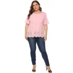 تی شرت گاه به گاه زنانه لبه موج دار و یقه آستین کوتاه تک رنگ - Image 2
