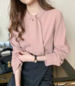 پیراهن زنانه آستین بلند یقه ایستاده ابریشمی مناسب سایز  S تا L تک رنگ