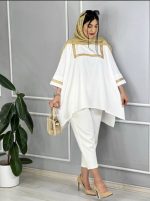 مانتو پانچ یراق دوزی طلا دارای رنگ بندی  فری سایز