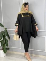 مانتو پانچ یراق دوزی طلا دارای رنگ بندی  فری سایز - Image 2