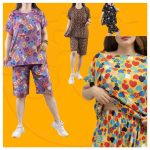 ست سرخود و شلوارک نخ تایلندی دارای طرح بندی قواره دار مناسب سایز 36-48