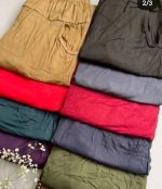 شلوار گیاهی جیب دار و مچ دار ساده از جنس گیاهی فری سایز تا 48 دارای رنگبندی