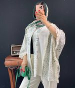 مانتو طرح هندسی ریش دار  دارای رنگ بندی