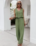 لباس زنانه دو تکه بدون آستین یقه Oسایز XS S M L رنگ بندی موجود در تصاویر