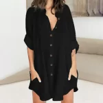 لباس زنانه پیراهن گشاد آستین کوتاه KaiChen نخی و کتانی سایز M L XL - Image 2