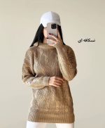 تی شرت بافت یقه شل مارپیچ بلند جنس آکریل دارای رنگ بندی