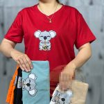 تیشرت زنانه جنس پنبه اعلا یقه هفت آستین دوبل طرح کوالا - Image 2
