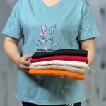 تیشرت زنانه جنس پنبه اعلا یقه هفت آستین دوبل طرح خرگوش