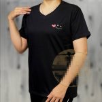 تیشرت زنانه جنس پنبه اعلا یقه هفت آستین دوبل طرح لبخند ساده - Image 3