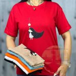 تیشرت زنانه جنس پنبه اعلا طرح دختر و ستاره