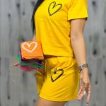 ست زنانه کراپ شورتک جنس پنبه طرح قلب - Image 2