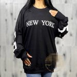 بلوز زنانه لانگ جنس سوپر پنبه طرح NEW YORK و فینگردار - Image 2